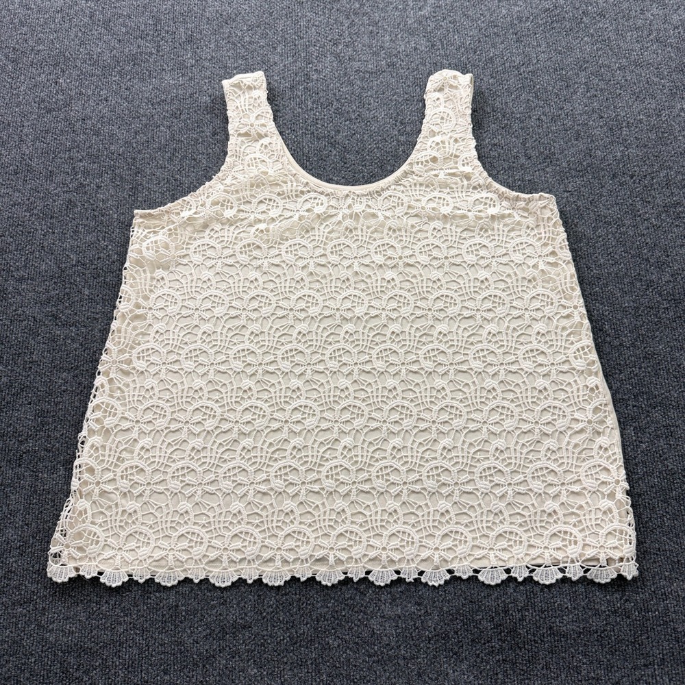 a.n.a Lace Overlay Tank Top Womens PXL Cream Floral Boho Festival Romantic